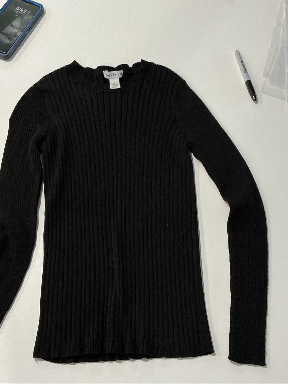 Ford Black Ribbed Crewneck Long-Sleeve Sweater